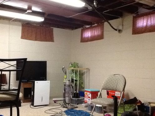 Our messy "Before" picture, stuff kinda all over and that fluorescent lighting...yuck.